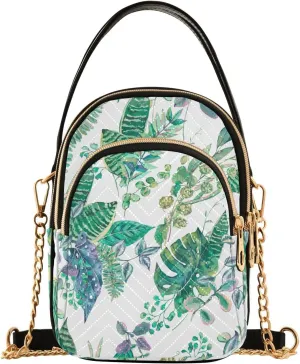 Pattern with Green Exotic Leaves Design Crossbody Bags Shoulder Bag for Women Stylish Ladies Messenger Bags Cell Phone Purse and Handbags Wallet