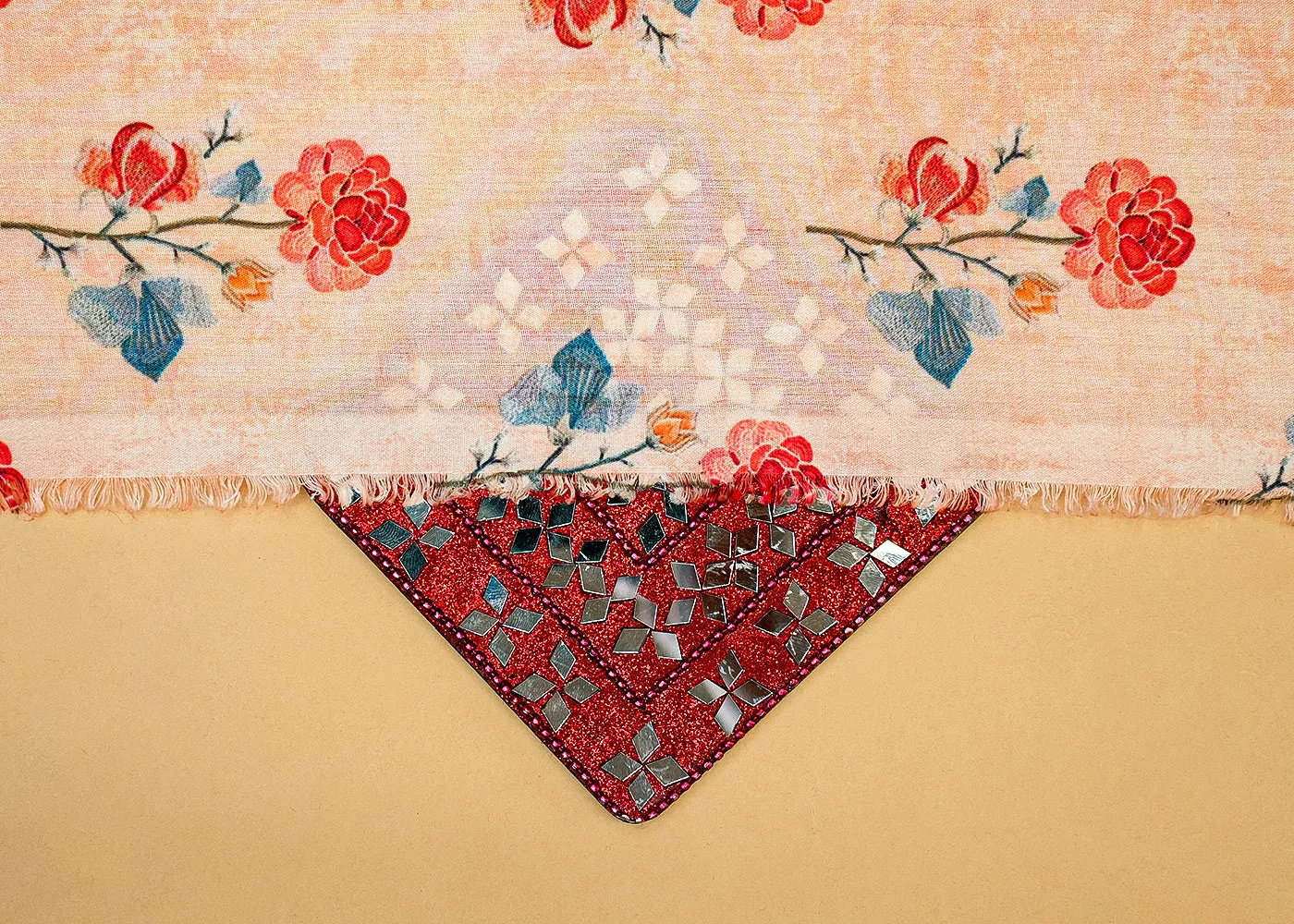 Peach Cotton Fabric with Allover Floral Motifs 13863