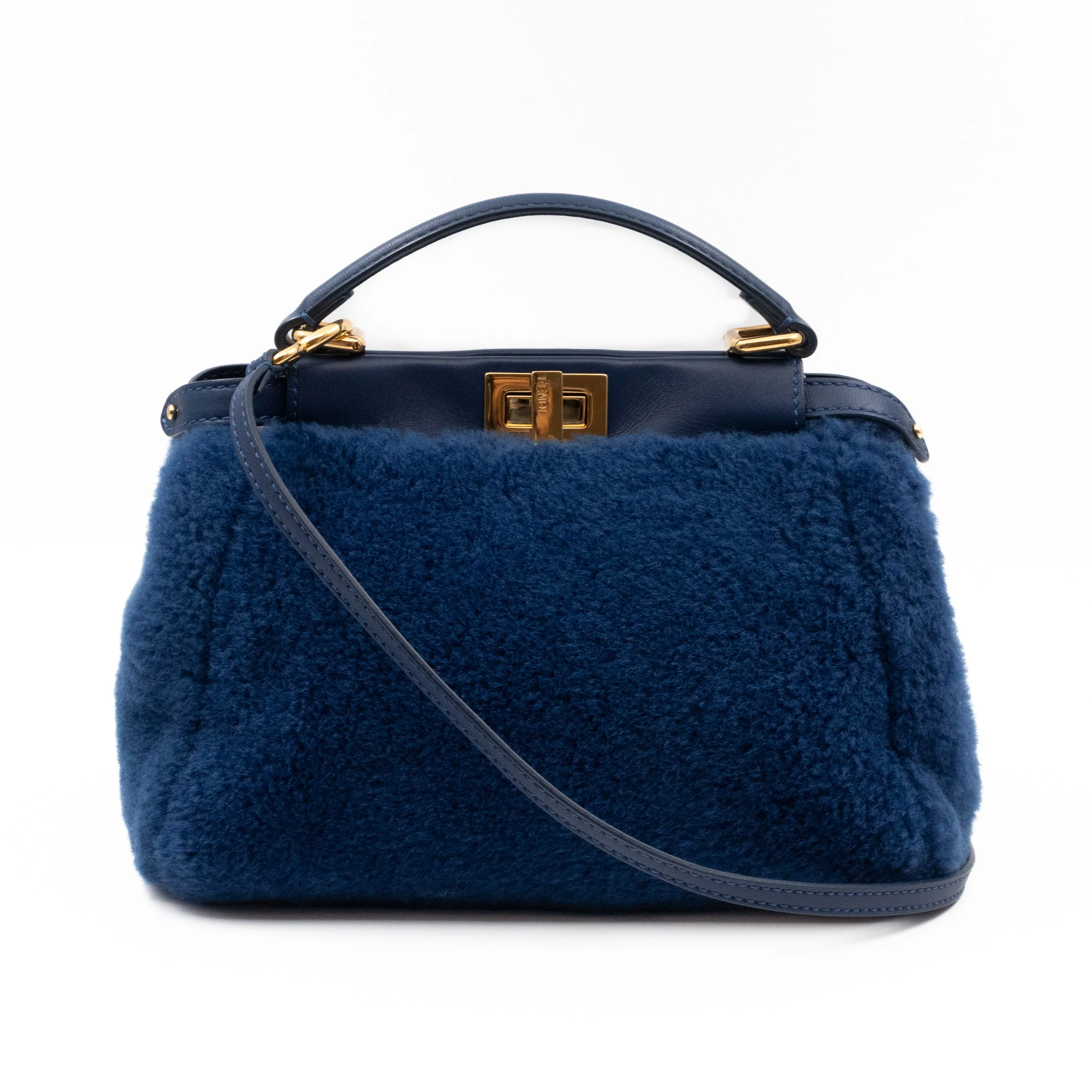 Peekaboo Mini Blue Shearling Leather