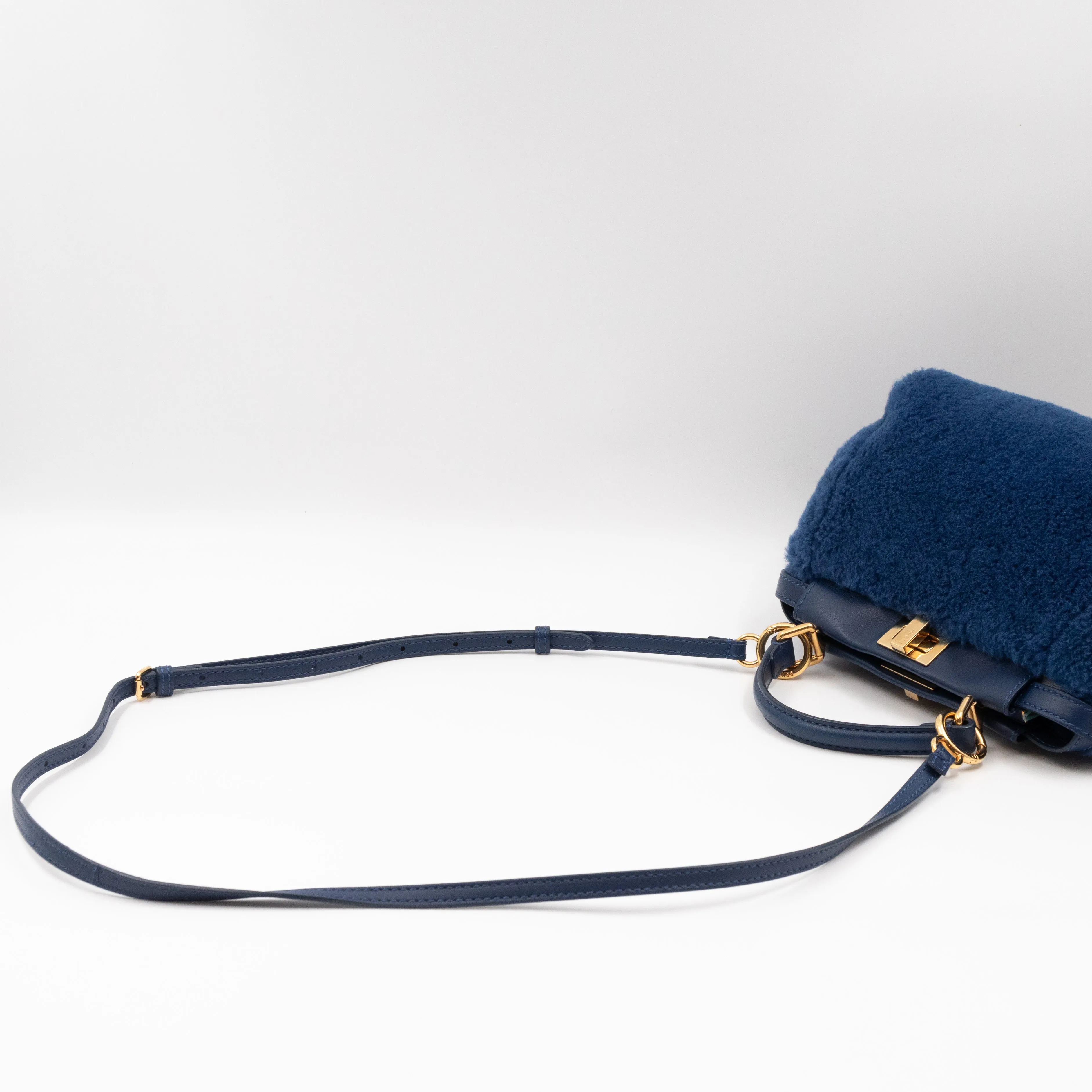 Peekaboo Mini Blue Shearling Leather