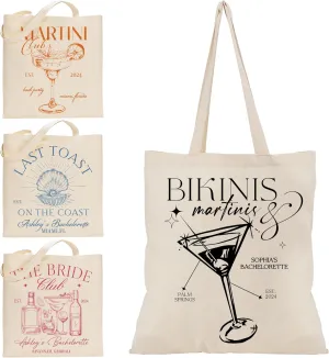 Personalized Bachelorette Party Canvas Tote Bags - Custom Designs & Multiple Colors 15x16 - Bridal Gifts, Wedding, Bridesmaids, Summer Beach, Shopping & Daily Use - Reusable