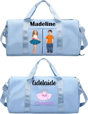 Personalized Ballet Duffle Bag for Women Girls,Custom Sport Gym Travel Bags Printed Name Text,Customized Dry Wet Separated Overnight Weekender Waterproof Bag Gift - Blue