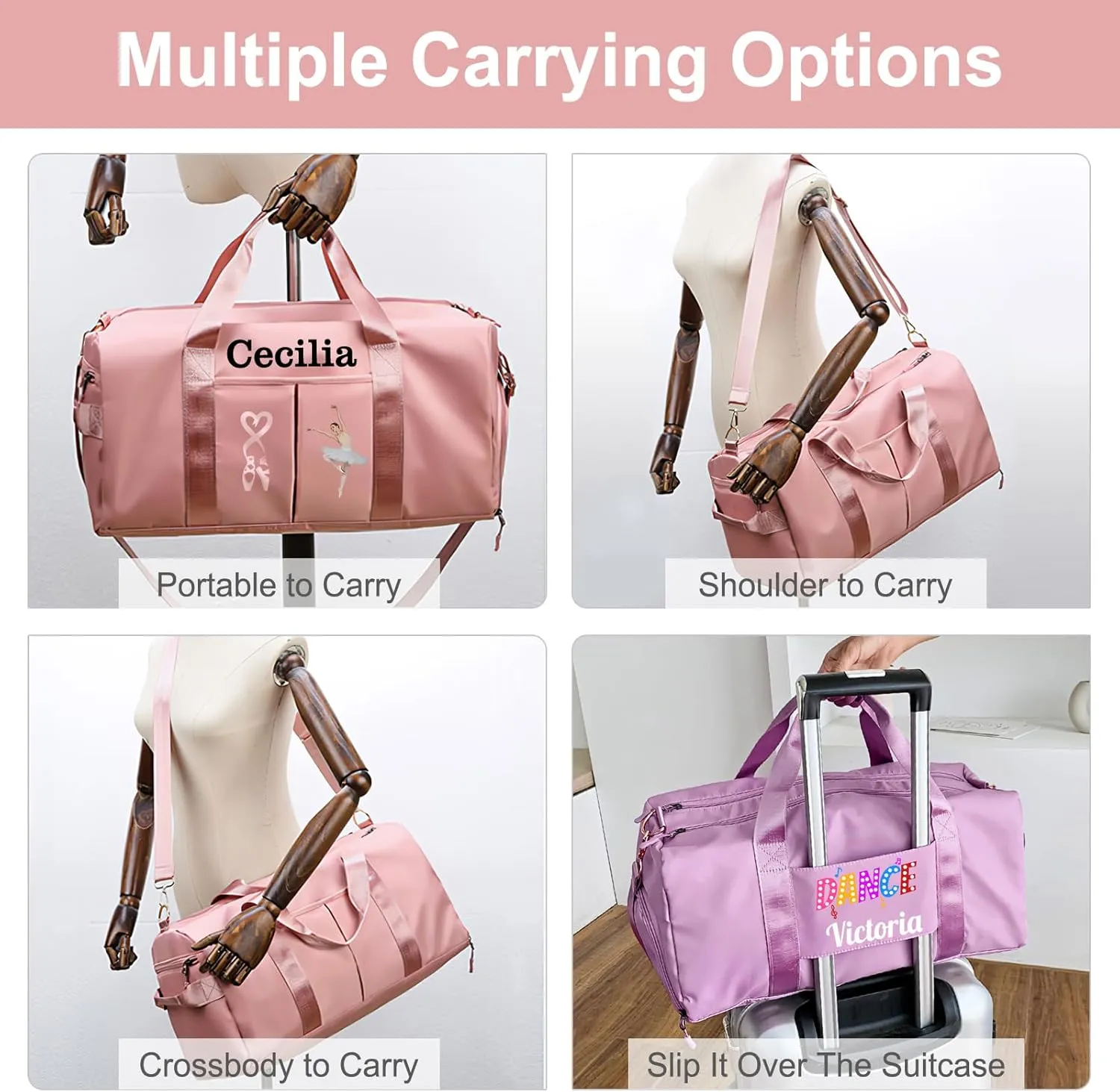 Personalized Ballet Duffle Bag for Women Girls,Custom Sport Gym Travel Bags Printed Name Text,Customized Dry Wet Separated Overnight Weekender Waterproof Bag Gift - Blue