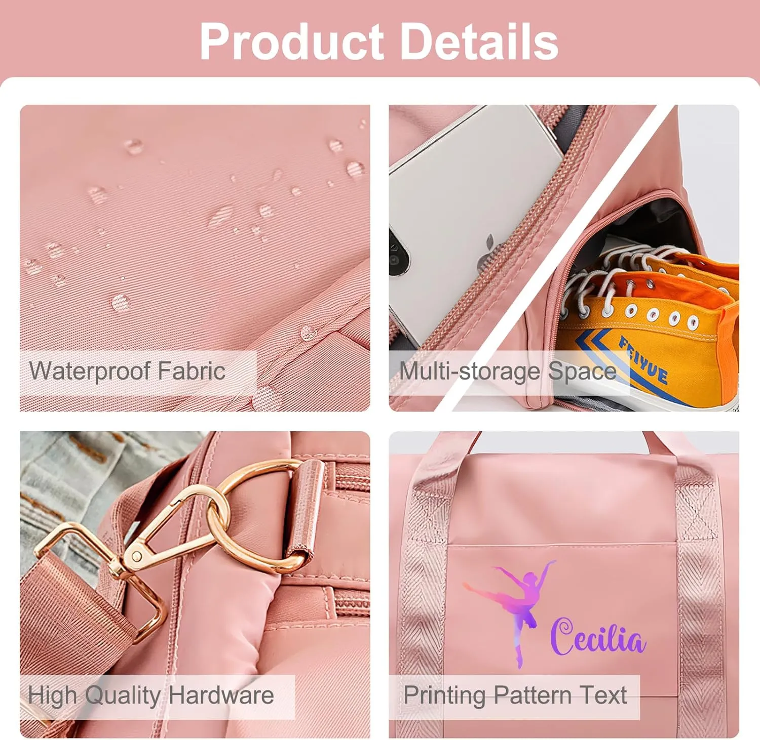 Personalized Ballet Duffle Bag for Women Girls,Custom Sport Gym Travel Bags Printed Name Text,Customized Dry Wet Separated Overnight Weekender Waterproof Bag Gift - Blue