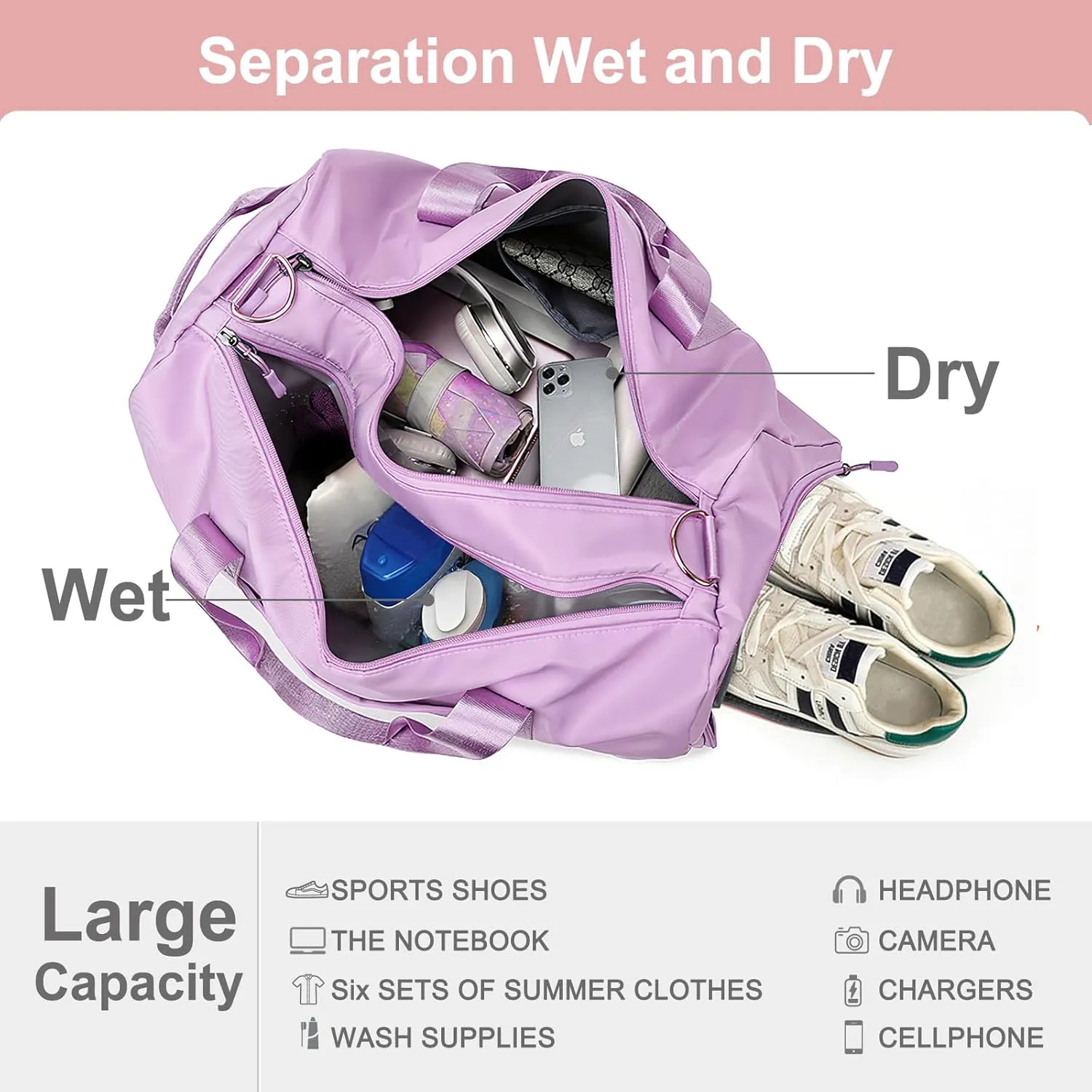 Personalized Ballet Duffle Bag for Women Girls,Custom Sport Gym Travel Bags Printed Name Text,Customized Dry Wet Separated Overnight Weekender Waterproof Bag Gift - Blue