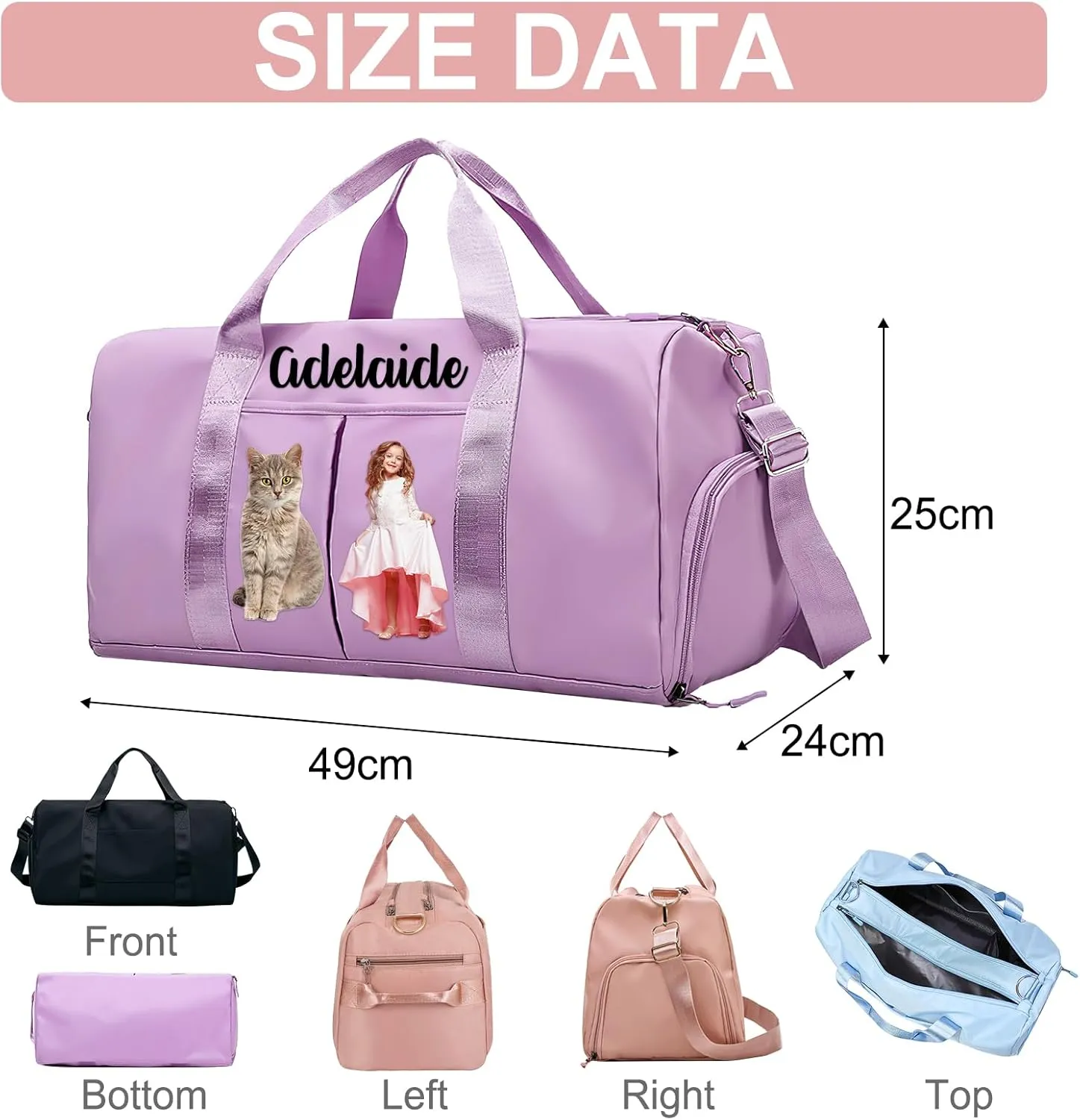Personalized Ballet Duffle Bag for Women Girls,Custom Sport Gym Travel Bags Printed Name Text,Customized Dry Wet Separated Overnight Weekender Waterproof Bag Gift - Blue
