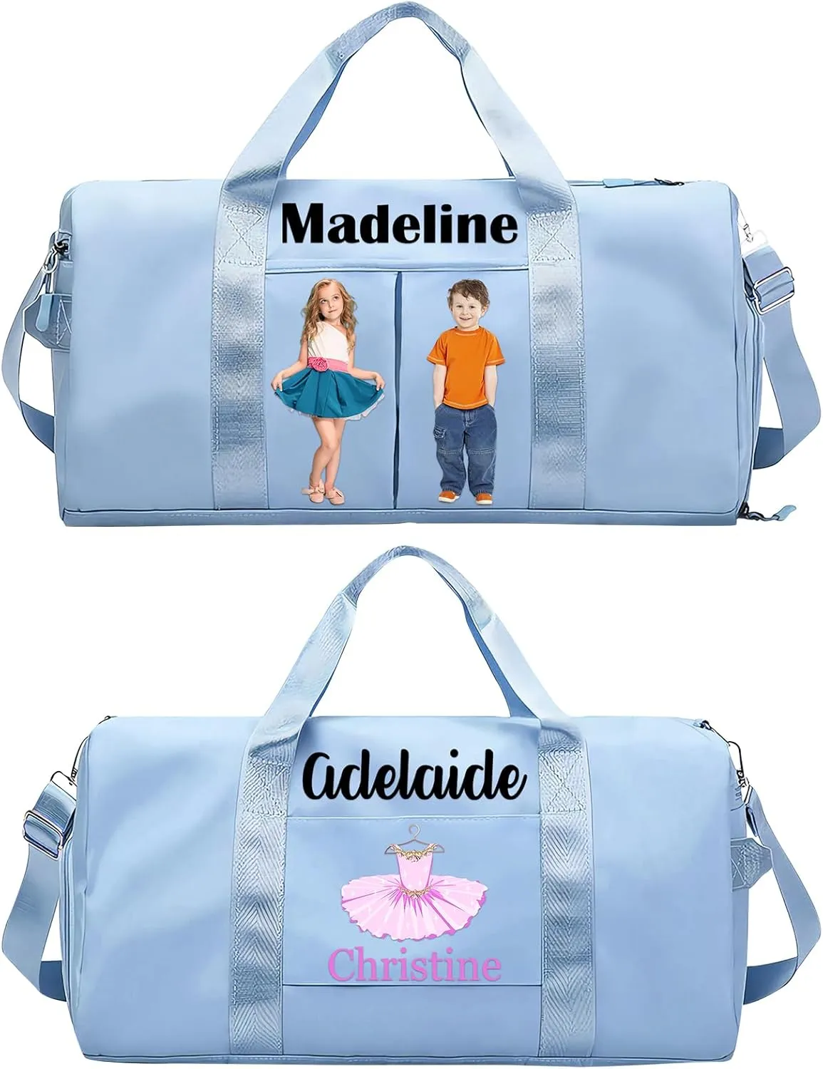 Personalized Ballet Duffle Bag for Women Girls,Custom Sport Gym Travel Bags Printed Name Text,Customized Dry Wet Separated Overnight Weekender Waterproof Bag Gift - Blue
