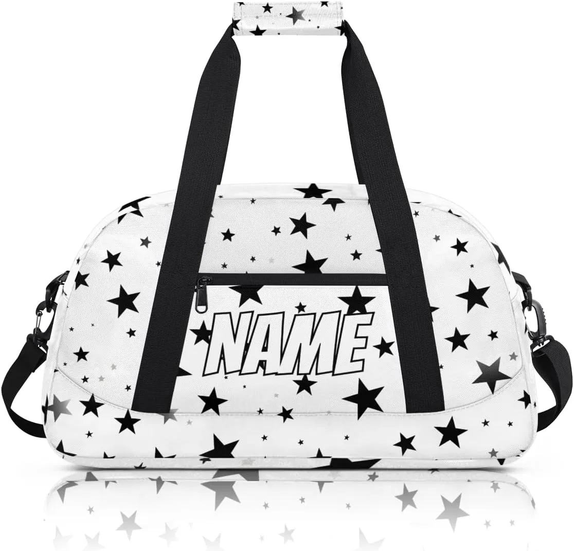 Personalized Custom Gym Bag for Women Men Carry on Black White Star Travel Duffel Tote 4th Of July Overnight Workout Weekender Bag