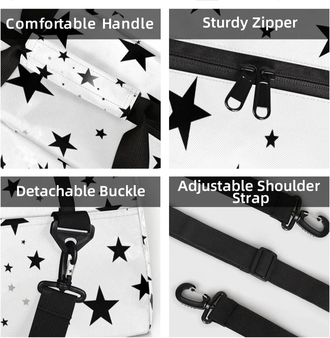 Personalized Custom Gym Bag for Women Men Carry on Black White Star Travel Duffel Tote 4th Of July Overnight Workout Weekender Bag