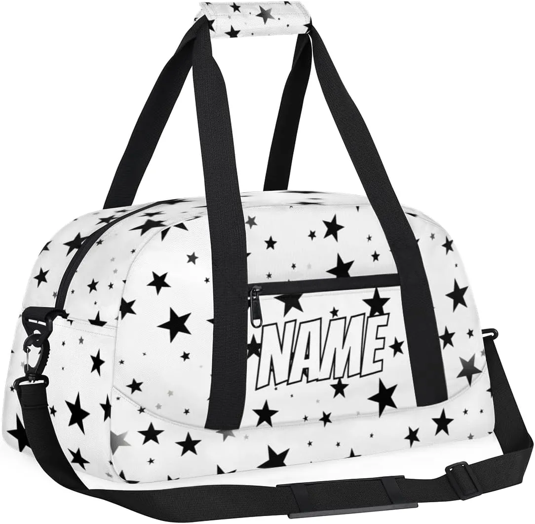 Personalized Custom Gym Bag for Women Men Carry on Black White Star Travel Duffel Tote 4th Of July Overnight Workout Weekender Bag