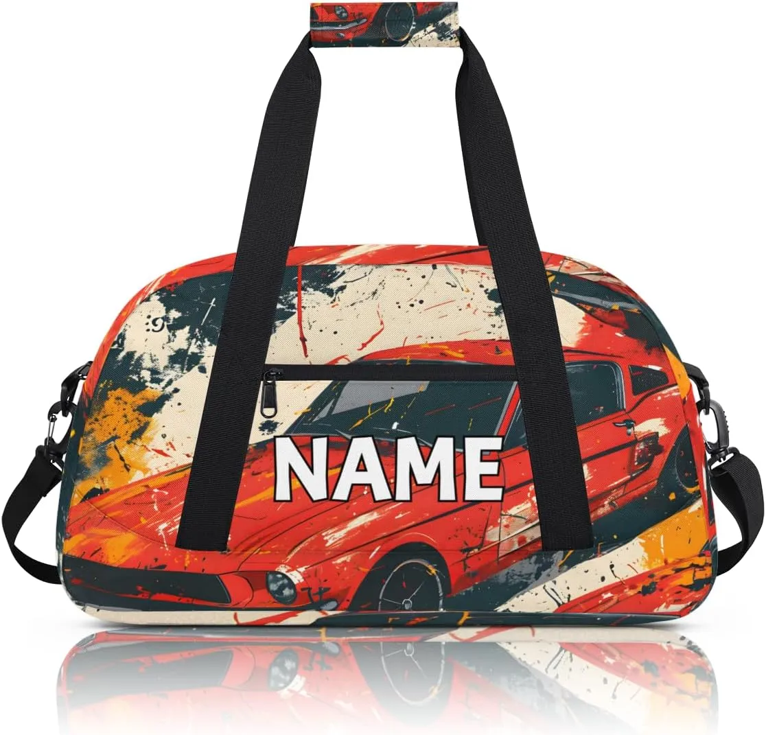 Personalized Custom Gym Bag for Women Men Carry on Classic Car Travel Duffel Tote Retro Racing Design Overnight Workout Weekender Bag