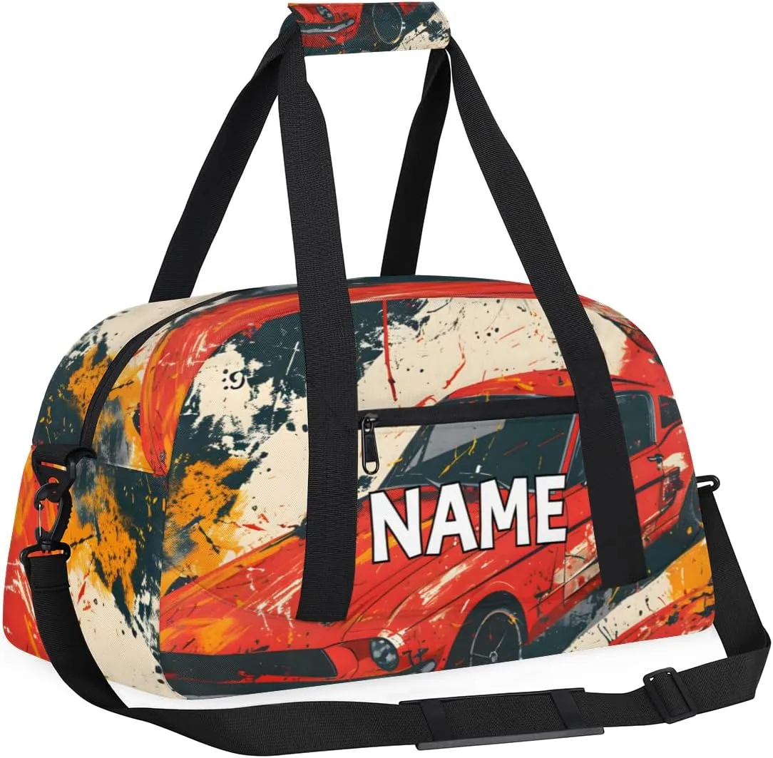 Personalized Custom Gym Bag for Women Men Carry on Classic Car Travel Duffel Tote Retro Racing Design Overnight Workout Weekender Bag