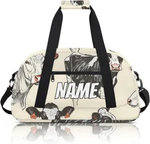 Personalized Custom Gym Bag for Women Men Carry on Funny Farmhouse Cow Travel Duffel Tote Black White Overnight Workout Weekender Bag