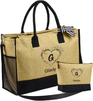 Personalized Initial Tote Bags for Women - Custom Name Tote Bag Birthday Gifts for Mom Teacher Appreciation Gifts