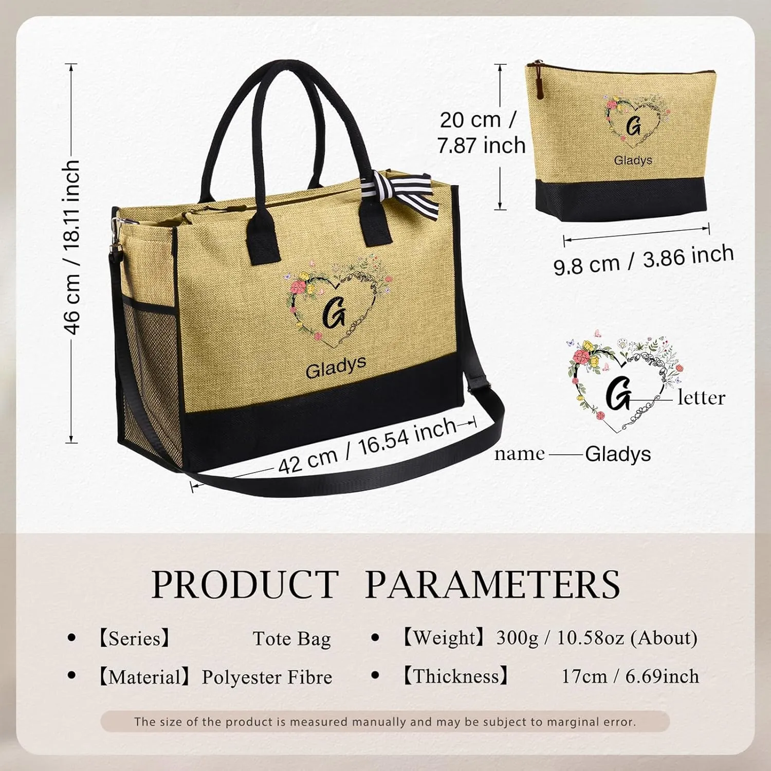 Personalized Initial Tote Bags for Women - Custom Name Tote Bag Birthday Gifts for Mom Teacher Appreciation Gifts