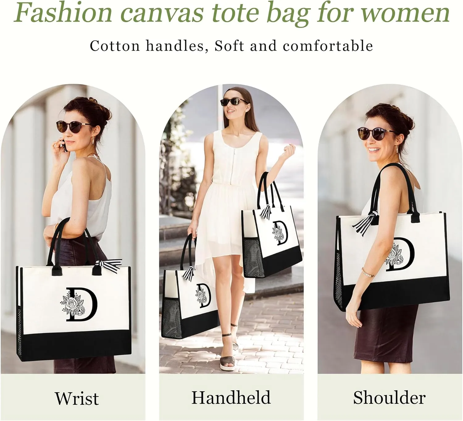 Personalized Name Tote Bag for Women, Birthday Best Friend Bridesmaid Gifts for Women Canvas Initial Tote Bags