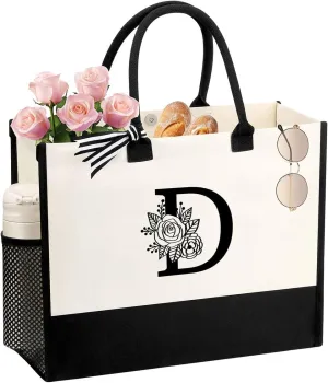 Personalized Name Tote Bag for Women, Birthday Best Friend Bridesmaid Gifts for Women Canvas Initial Tote Bags
