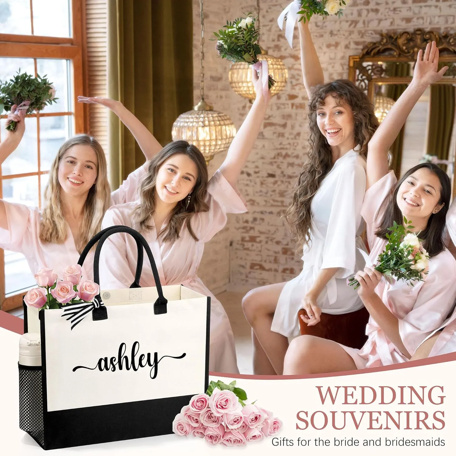 Personalized Name Tote Bag for Women, Birthday Best Friend Bridesmaid Gifts for Women Canvas Initial Tote Bags