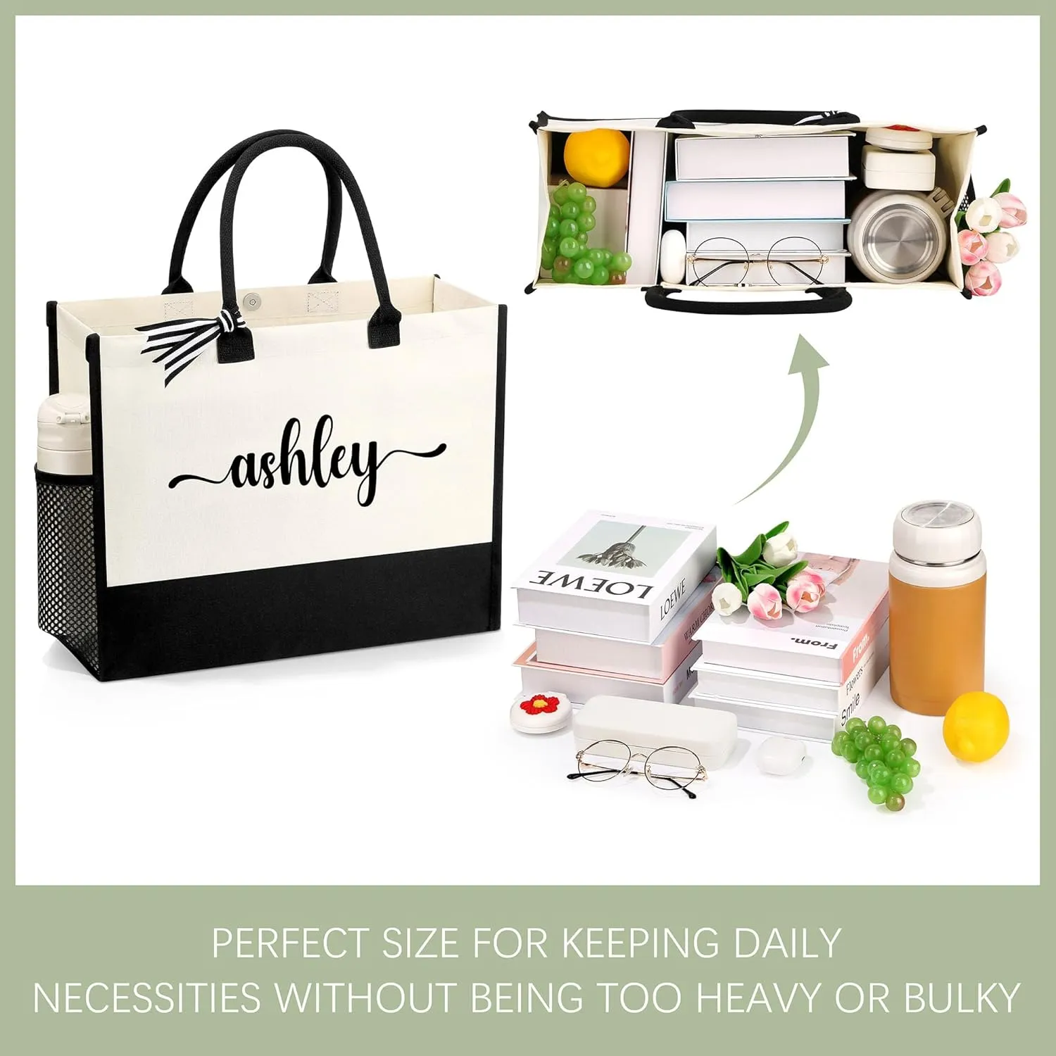 Personalized Name Tote Bag for Women, Birthday Best Friend Bridesmaid Gifts for Women Canvas Initial Tote Bags