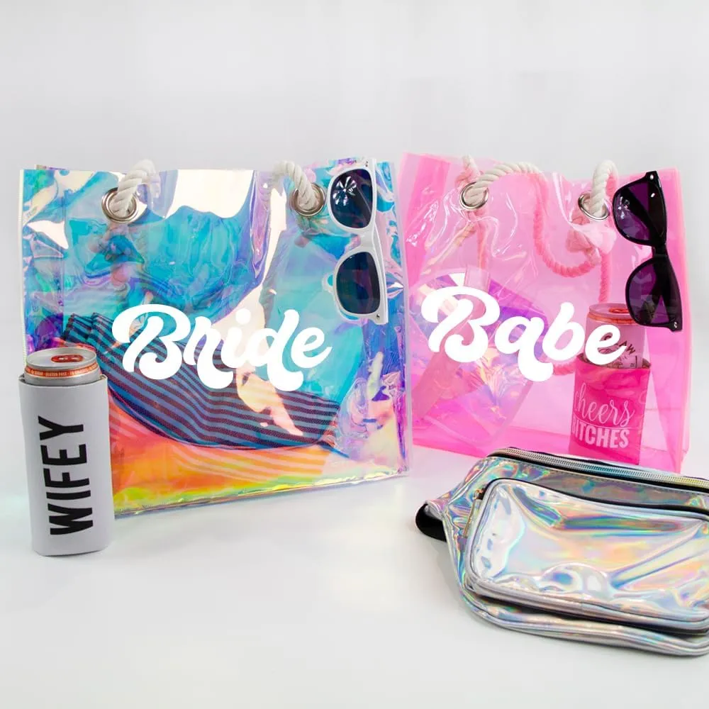 Personalized Neon Clear Tote Bag with Rope Handles Made in the USA for Wedding, Bachelorette Party & Travel
