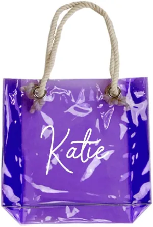Personalized Neon Clear Tote Bag with Rope Handles Made in the USA for Wedding, Bachelorette Party & Travel