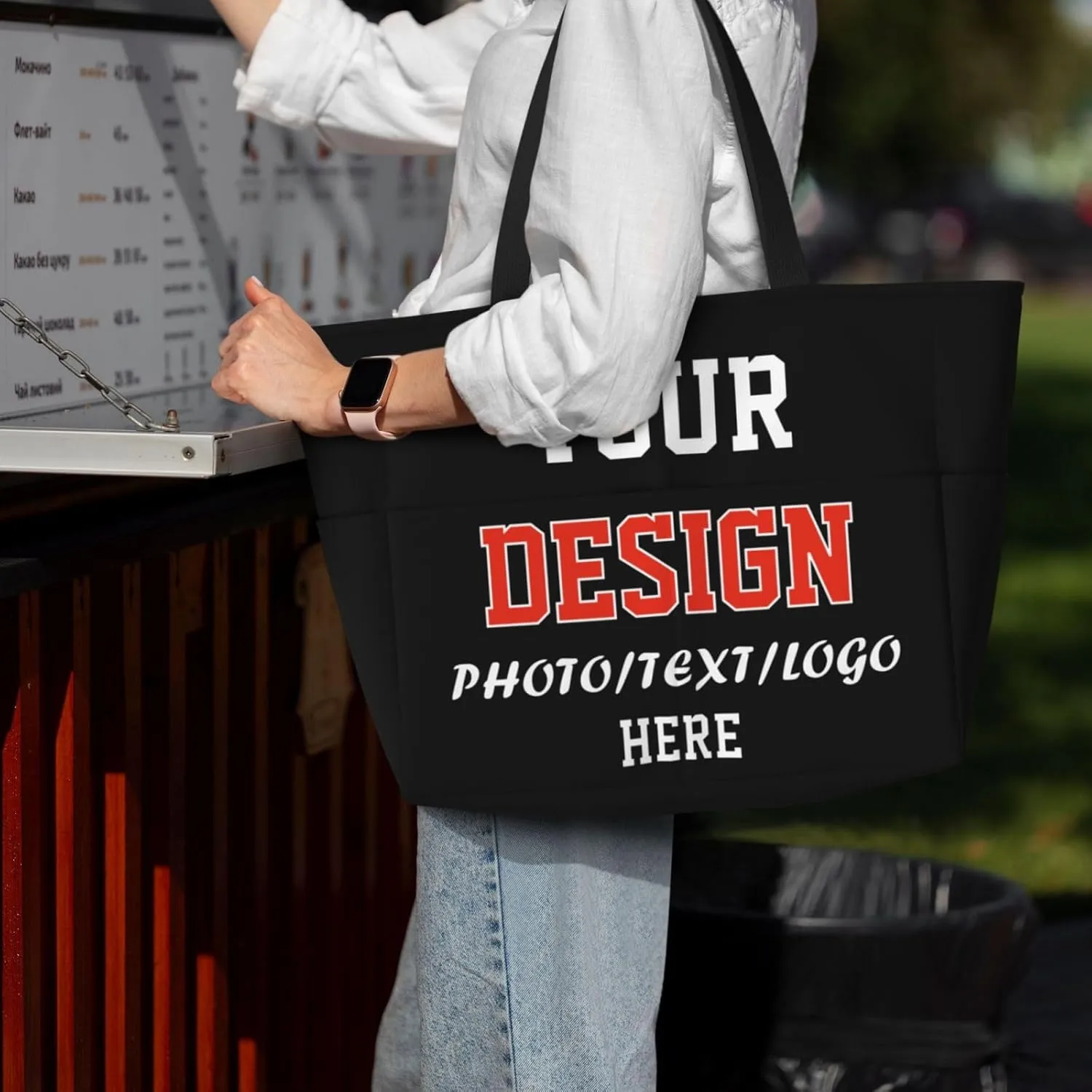 Personalized Tote Bag for Women Add Your Photo Text Logo Custom Tote Handbag Shoulder Bag for Shopping Beach Travel