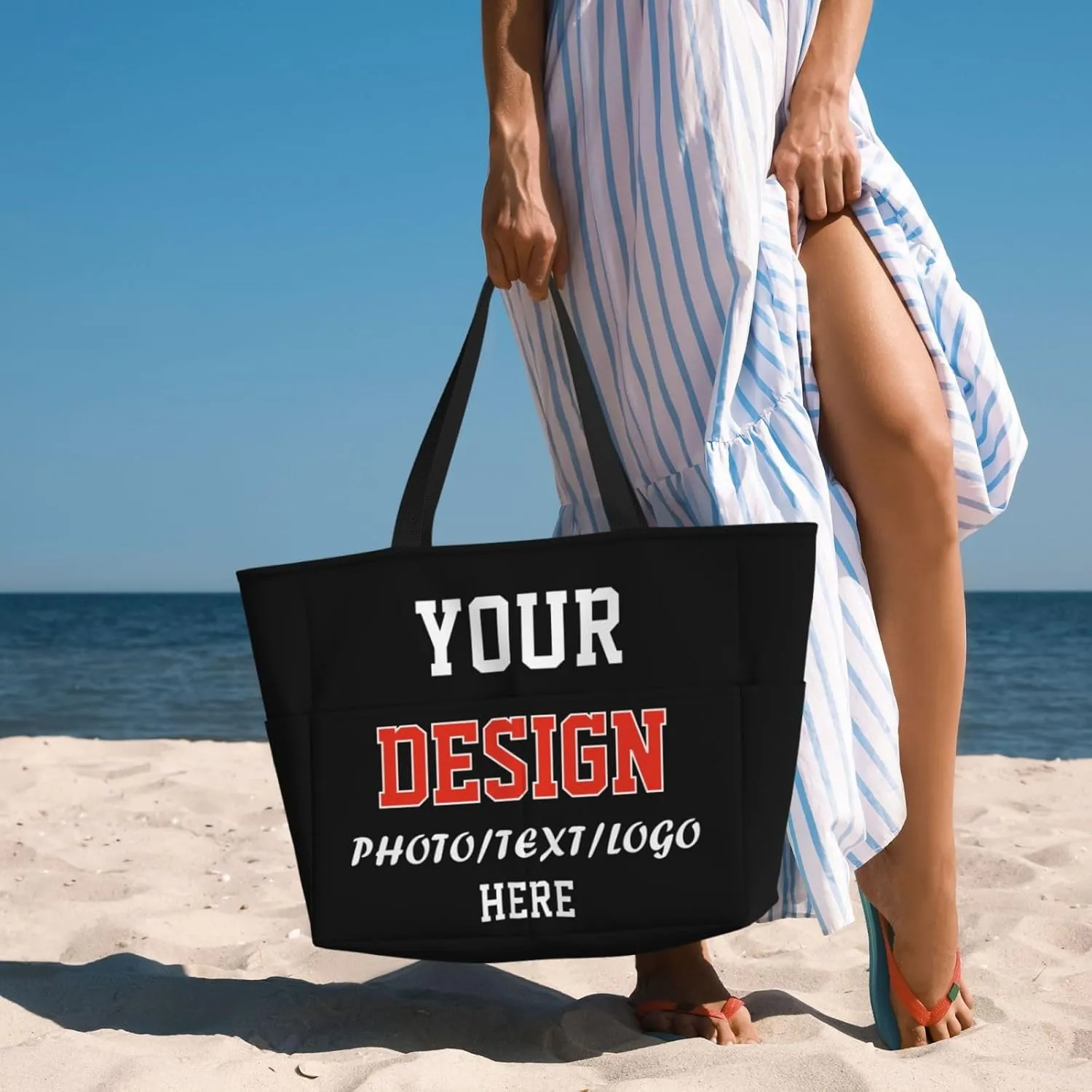 Personalized Tote Bag for Women Add Your Photo Text Logo Custom Tote Handbag Shoulder Bag for Shopping Beach Travel
