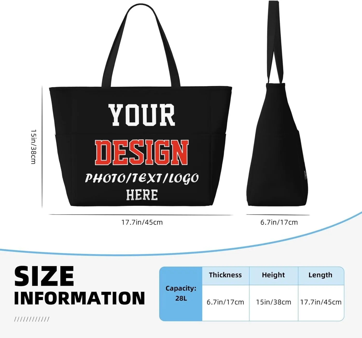 Personalized Tote Bag for Women Add Your Photo Text Logo Custom Tote Handbag Shoulder Bag for Shopping Beach Travel
