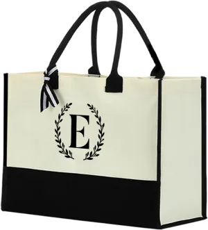 Personalized Tote Bag, Monogrammed Gifts for Women Bride Initial Reusable Grocery Bags for Wedding Bridal Shower