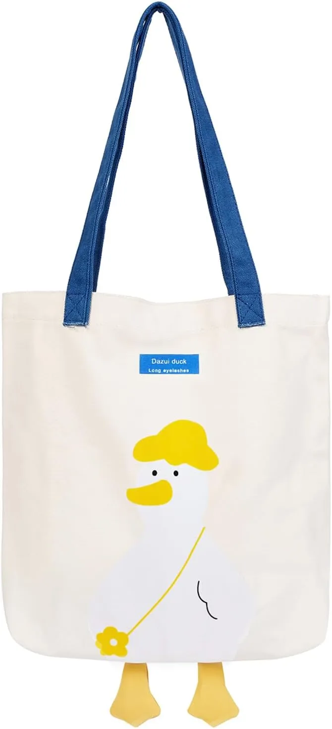 Phaoullzon Cute Canvas Tote Bag - Funny Duck & Goose Hobo Shoulder Crossbody Bag
