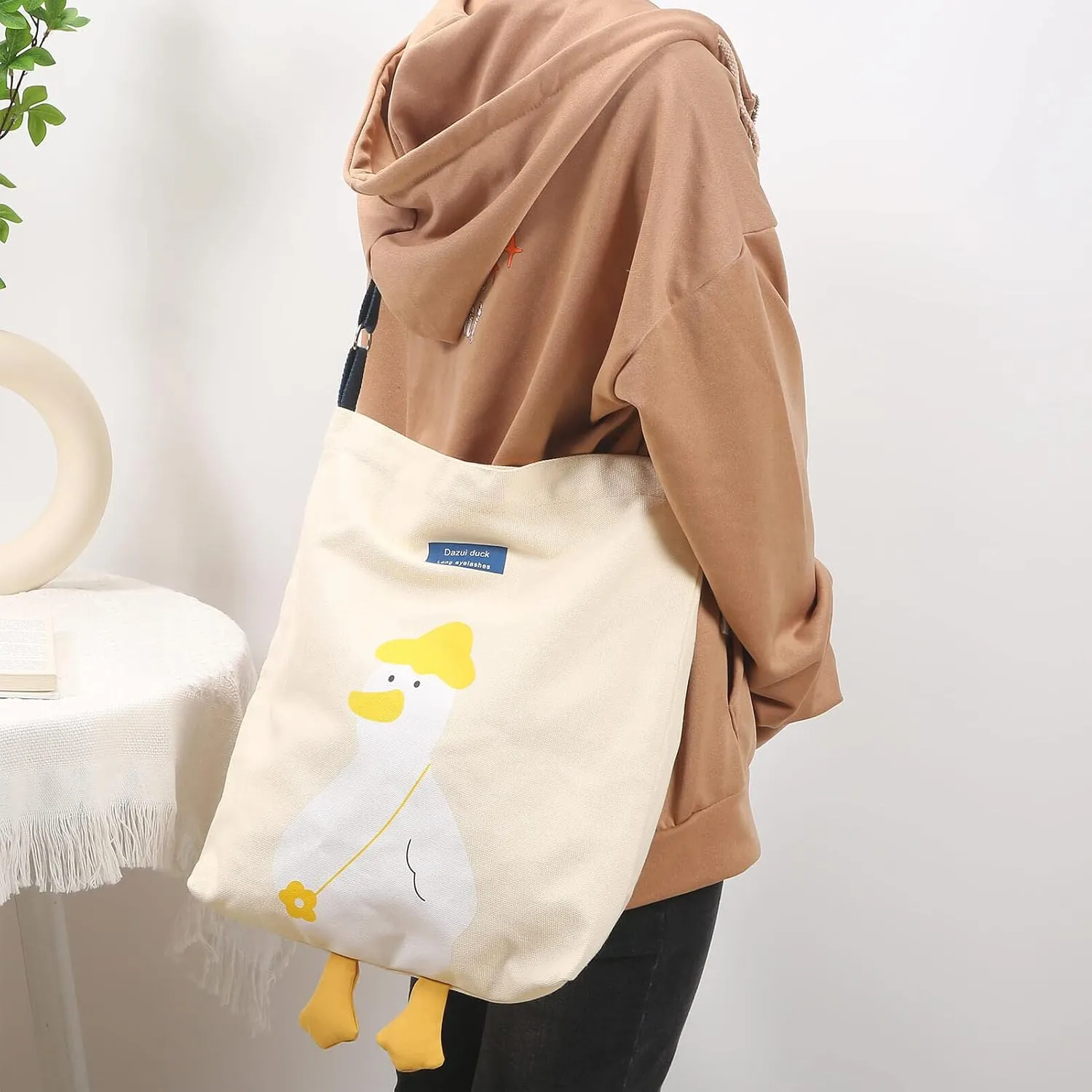 Phaoullzon Cute Canvas Tote Bag - Funny Duck & Goose Hobo Shoulder Crossbody Bag