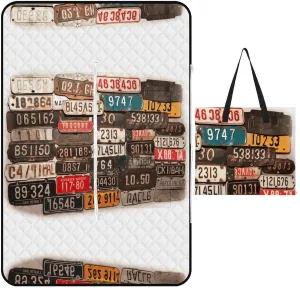 Picnic Beach Blanket Old License Plate Printed Family Mat Portable Large Picnic Blankets Picnic Mat Foldable Durable Picnic Blankets