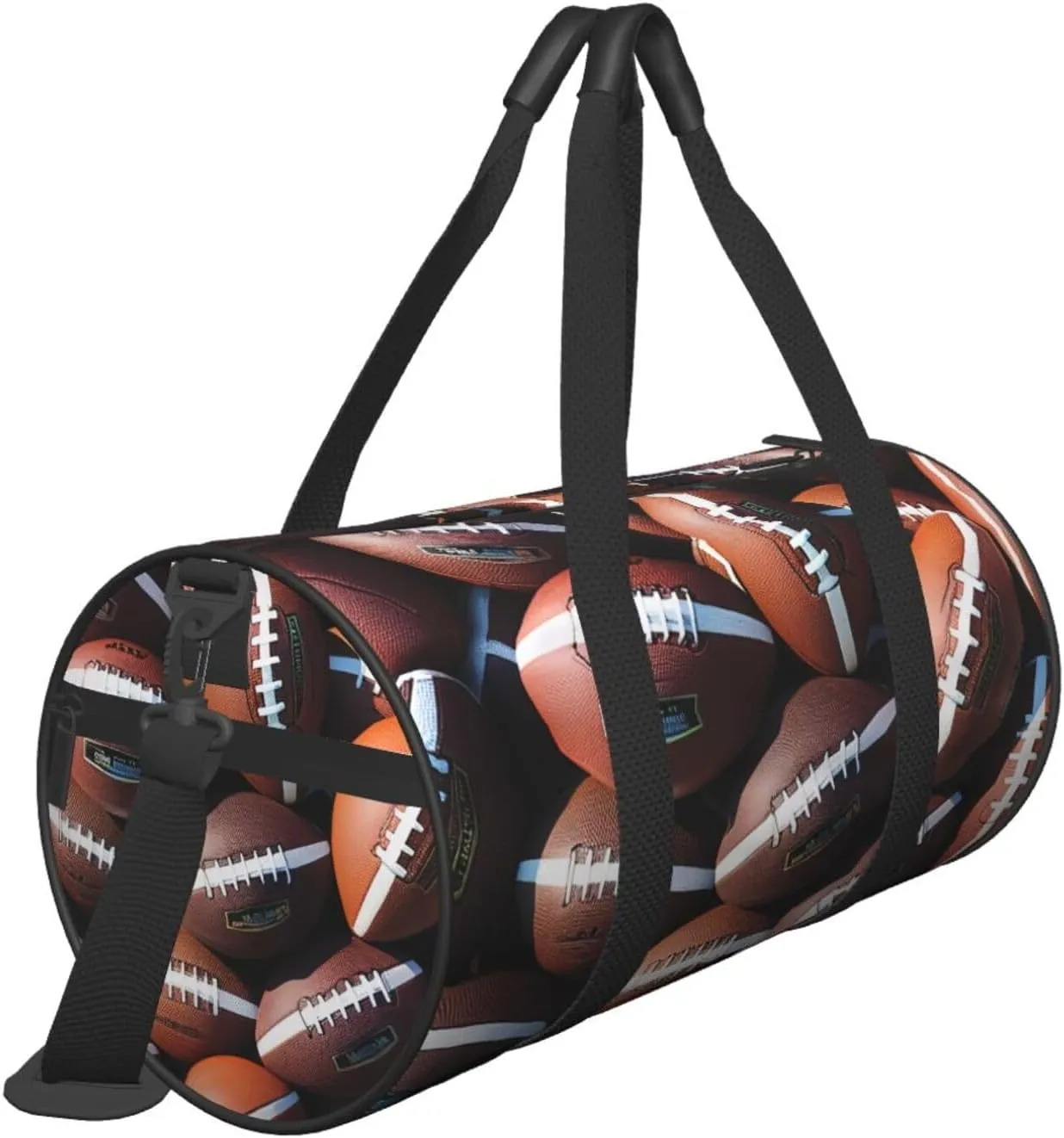Pile of footballs Printed Travel Bag,Round Personal Item Storage bag,Foldie Duffel Bag for Traveling Vacation,Fitness,Sports