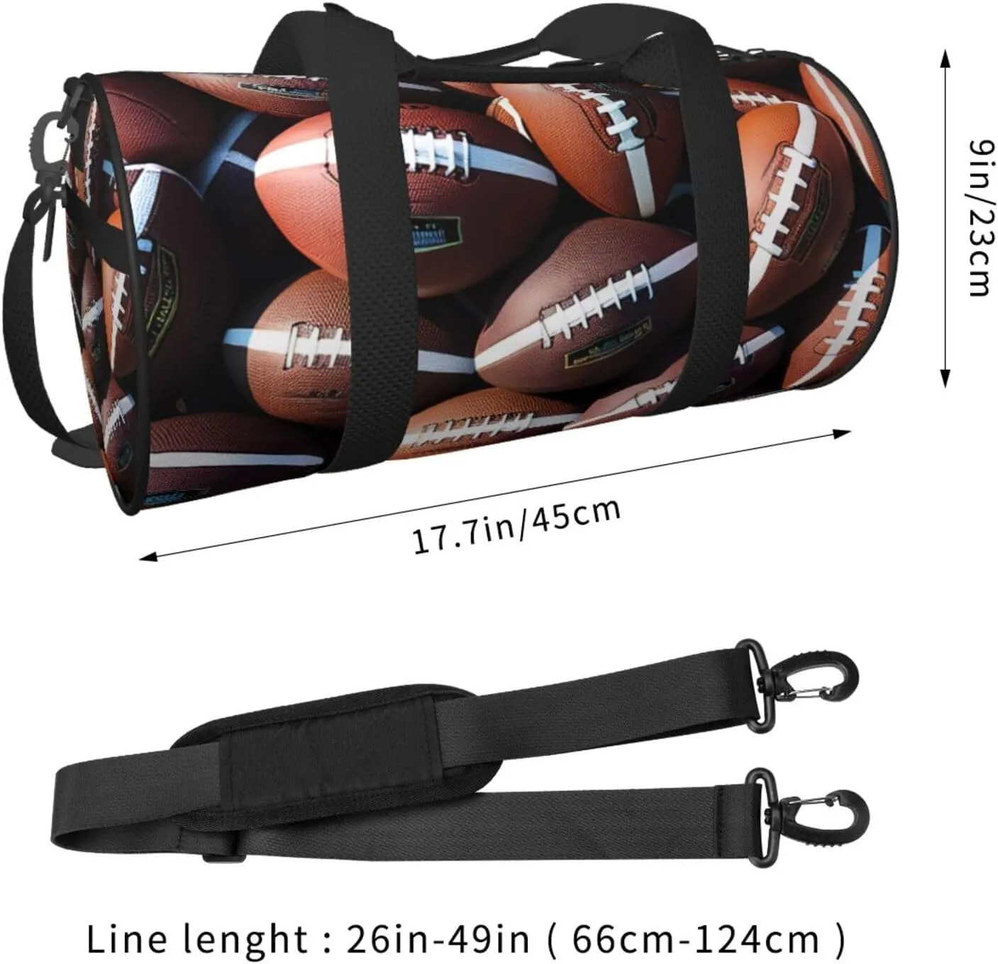 Pile of footballs Printed Travel Bag,Round Personal Item Storage bag,Foldie Duffel Bag for Traveling Vacation,Fitness,Sports