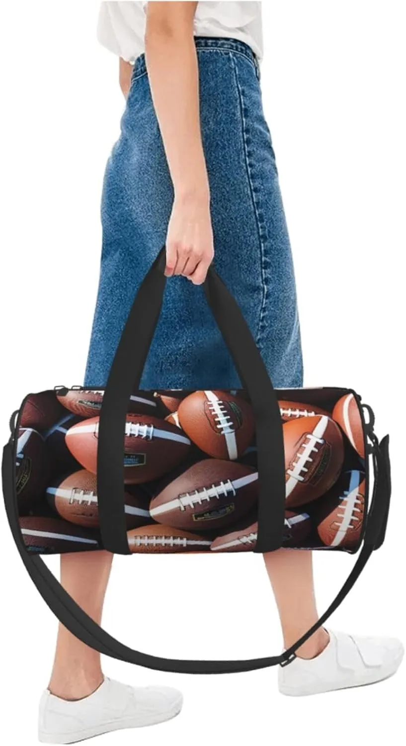Pile of footballs Printed Travel Bag,Round Personal Item Storage bag,Foldie Duffel Bag for Traveling Vacation,Fitness,Sports