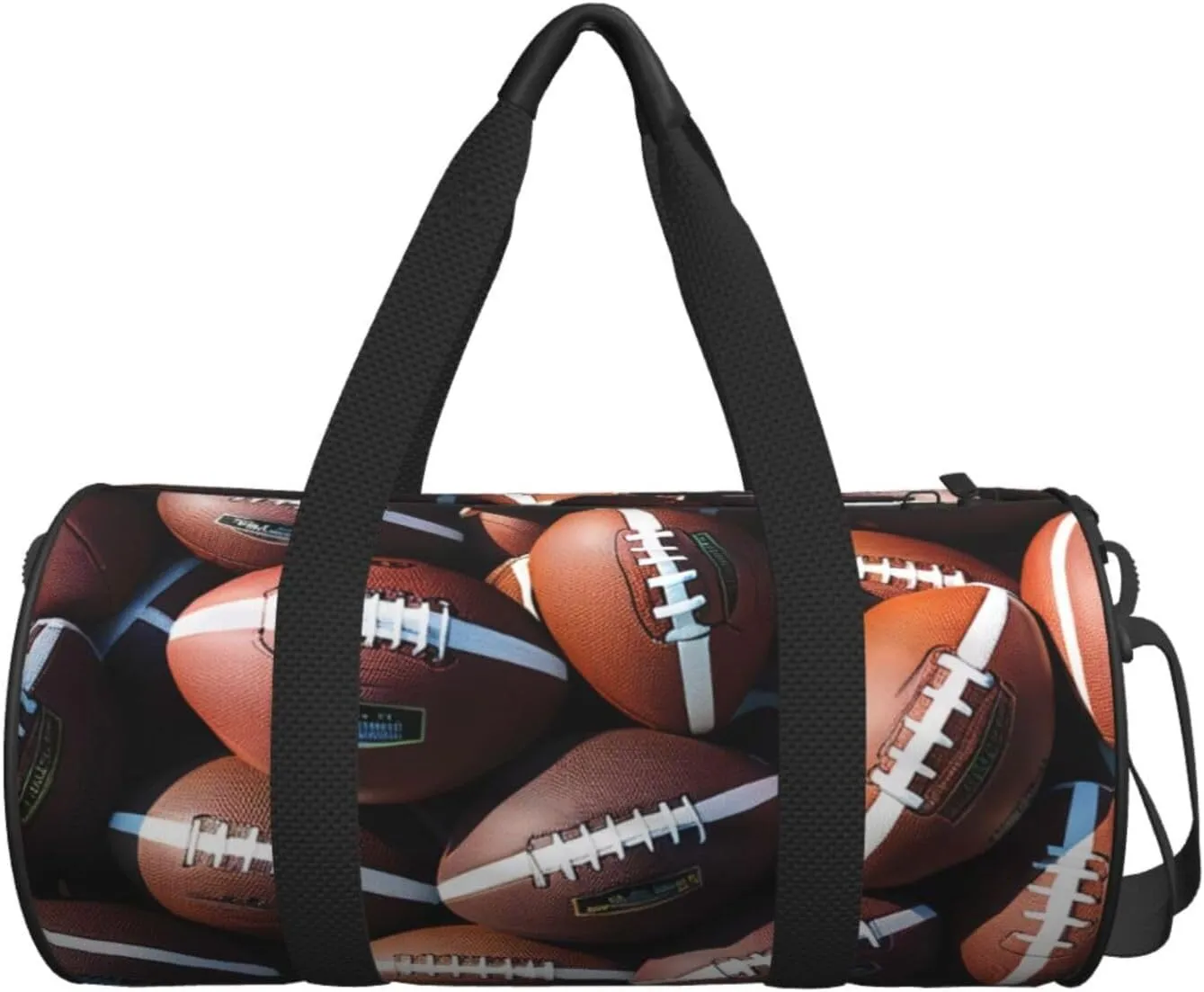 Pile of footballs Printed Travel Bag,Round Personal Item Storage bag,Foldie Duffel Bag for Traveling Vacation,Fitness,Sports