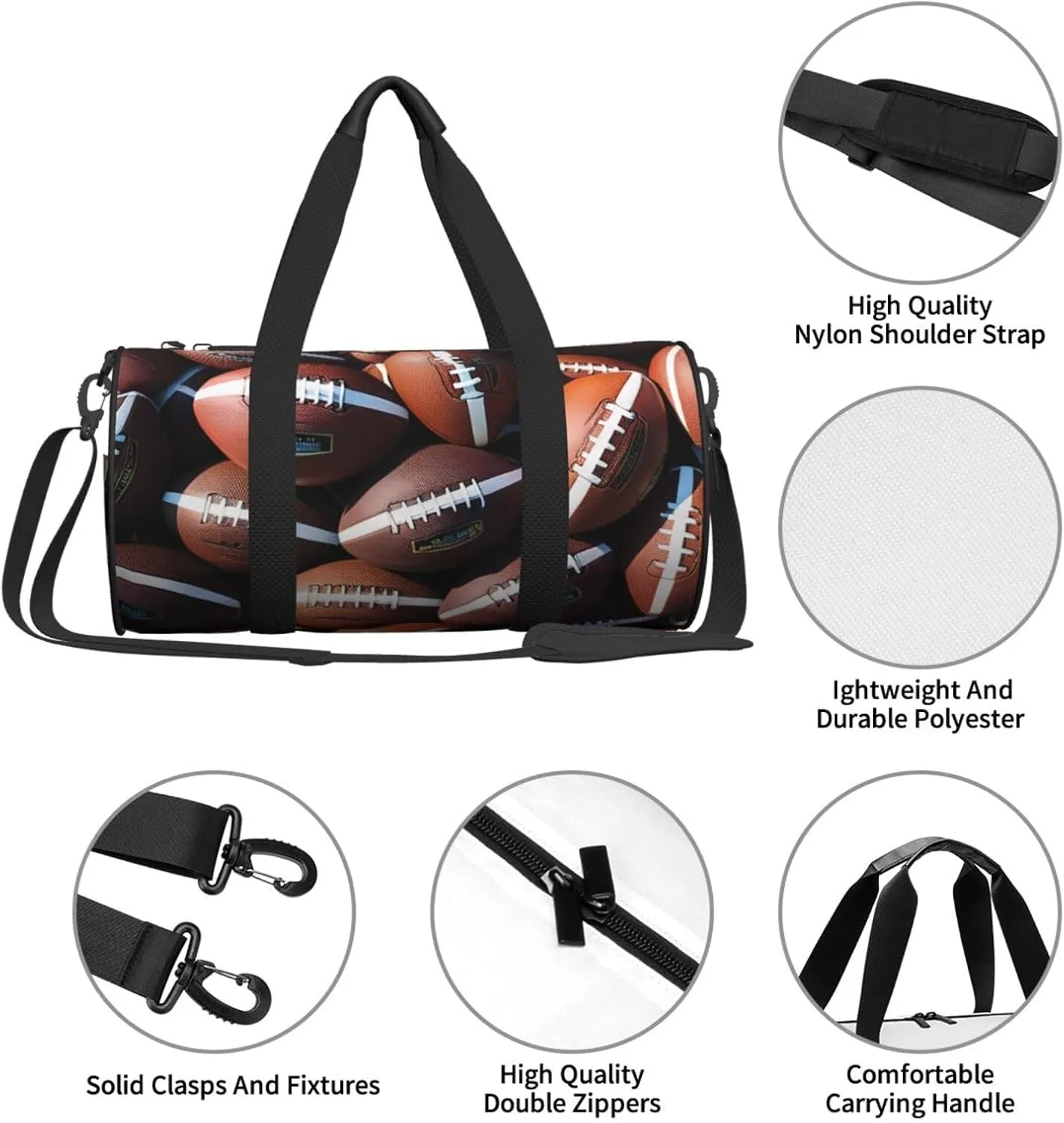 Pile of footballs Printed Travel Bag,Round Personal Item Storage bag,Foldie Duffel Bag for Traveling Vacation,Fitness,Sports