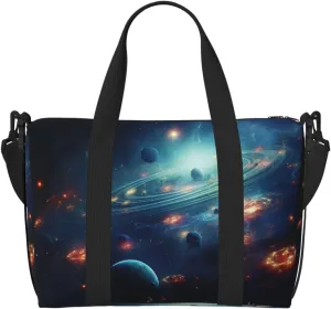 Planets Stars and Milky Way Galaxy print Crossbody Shoulder Bag Large Weekender Overnight Hand Bag Shopping Work Handbag