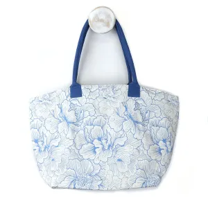 POM Cotton White & Blue Floral Tote Bag