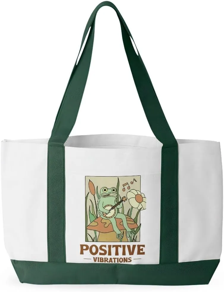 Positive Vibrations Cruiser Tote Bag - Singing Frog Gift - Frog Tote