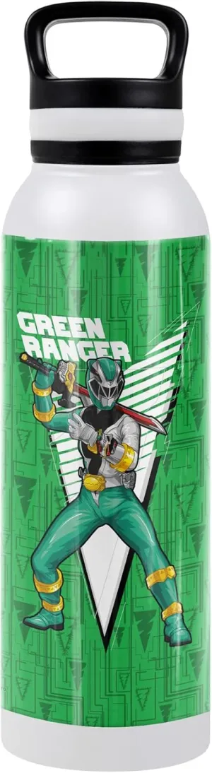 Power Rangers: Dino Fury OFFICIAL Green Ranger Character 24 oz Insulated Canteen Water Bottle, Leak Resistant, Vacuum Insulated Stainless Steel with Loop Cap