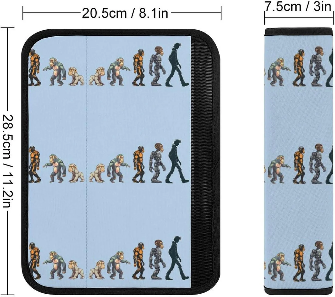 Prehistoric Ape Robot to Man Evolution Car Seat Belt Cover Pad Print Seatbelt Protector Shoulder Strap Pads for Men Women 2PCS