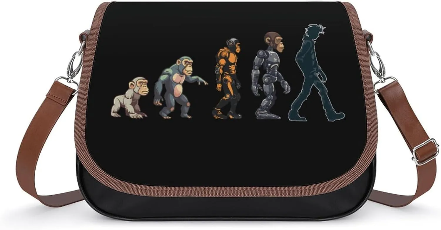 Prehistoric Ape Robot to Man Evolution Crossbody Purses for Women PU Leather Shoulder Bag Handbag Clucth