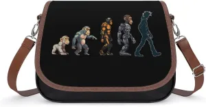Prehistoric Ape Robot to Man Evolution Crossbody Purses for Women PU Leather Shoulder Bag Handbag Clucth