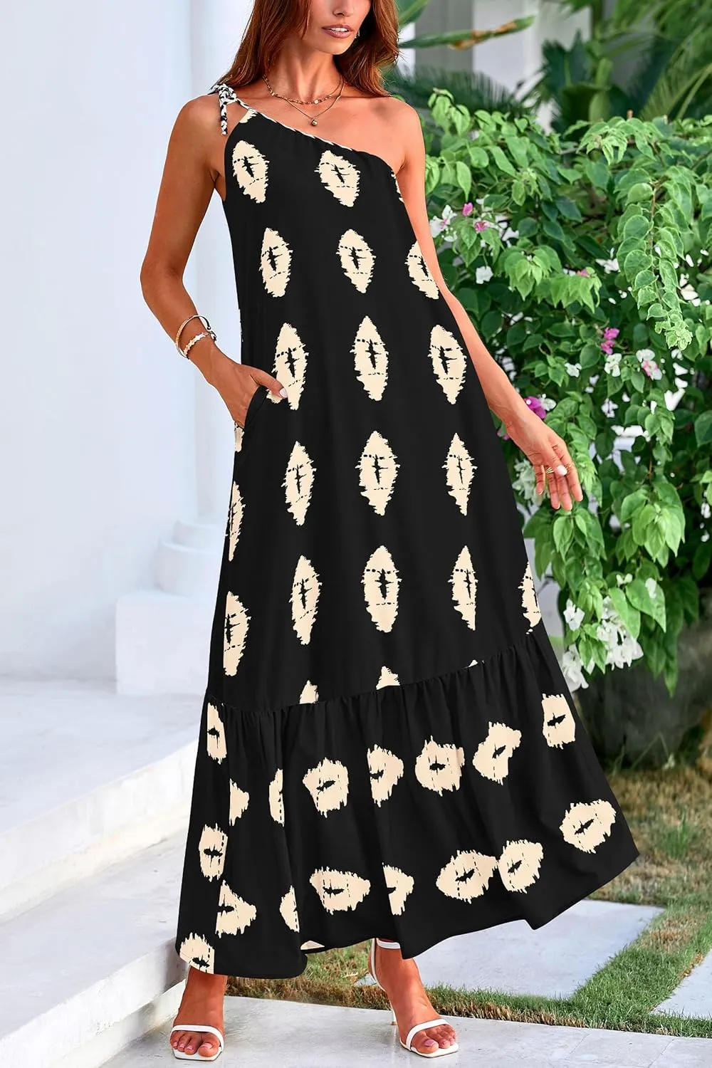 PRETTYGARDEN Women's 2025 Summer Maxi Dresses One Shoulder Printed Flowy Boho Beach Vacation Long Sundress