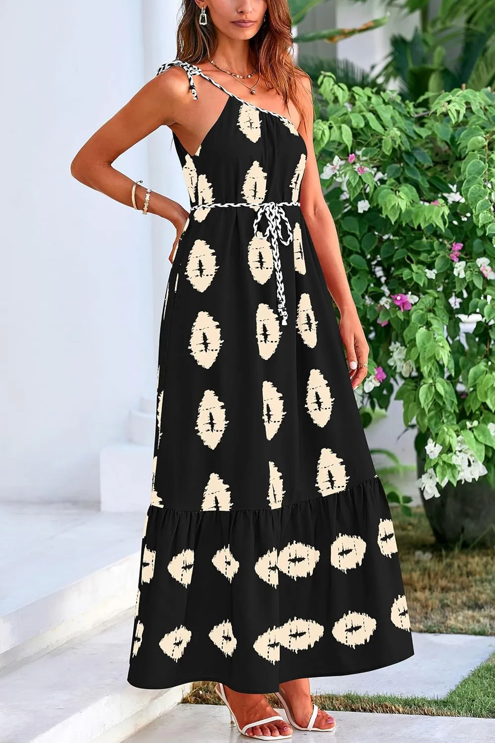 PRETTYGARDEN Women's 2025 Summer Maxi Dresses One Shoulder Printed Flowy Boho Beach Vacation Long Sundress