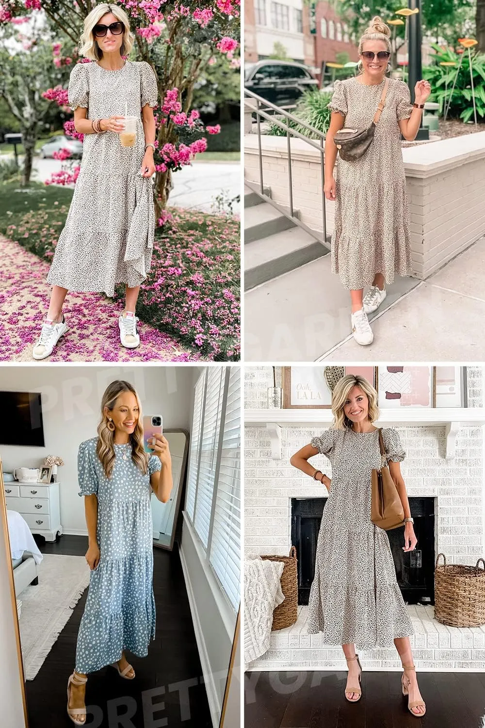 PRETTYGARDEN Women's Summer Casual Floral Boho Dress Puff Short Sleeve Ruffle Flowy Beach Party Midi Dresses