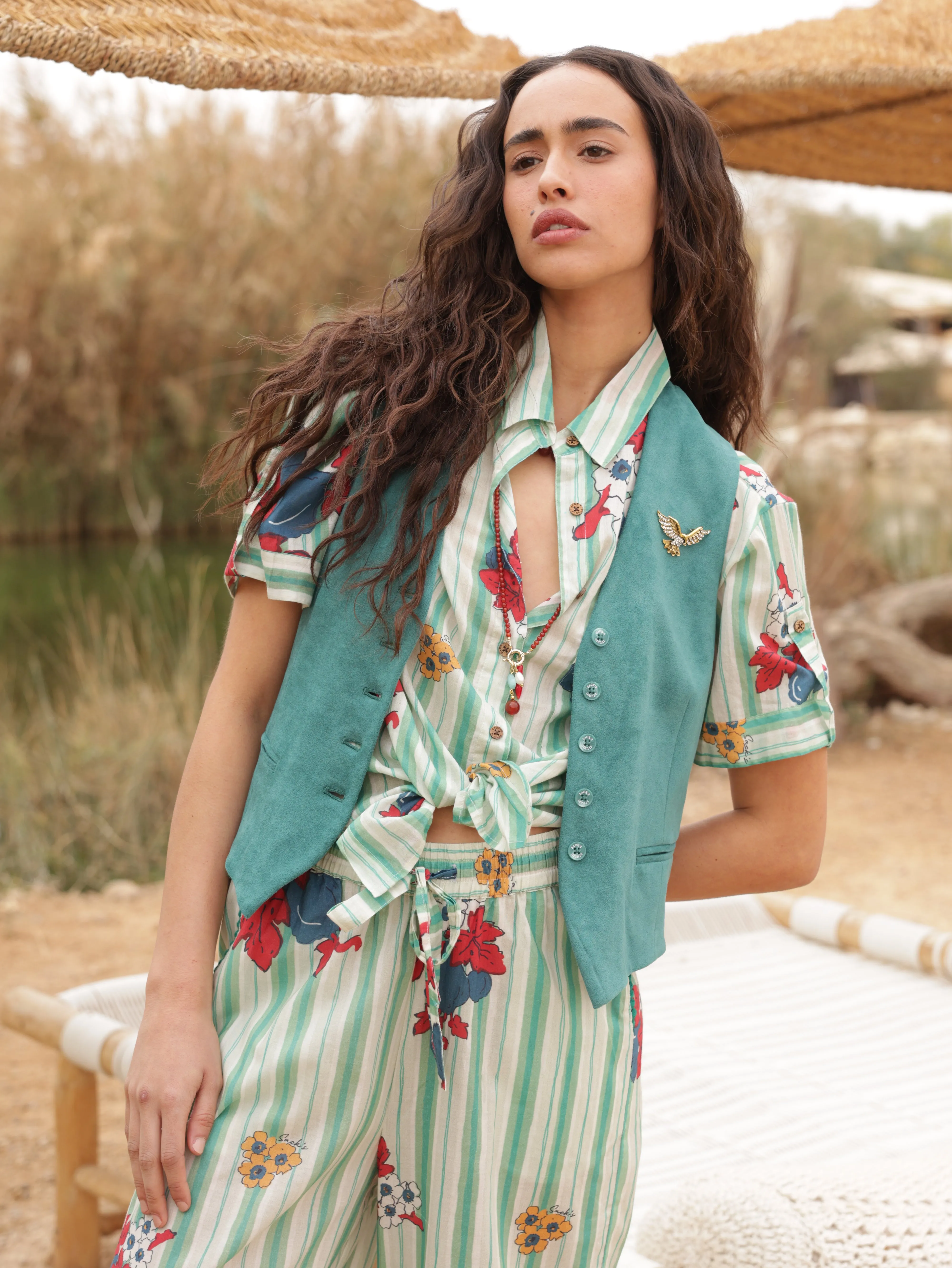 Printed button-down shirt
