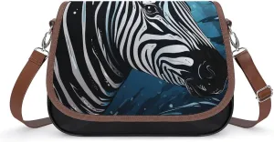 PU Leather Crossbody Bag,Blue Sailfish Print Shoulder Bag,Flapover Crossbody Bag