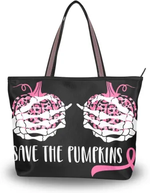 Pumpkin-breast-cancer-awareness Tote Bags Handbags For Women Fashion Shoulder Bags